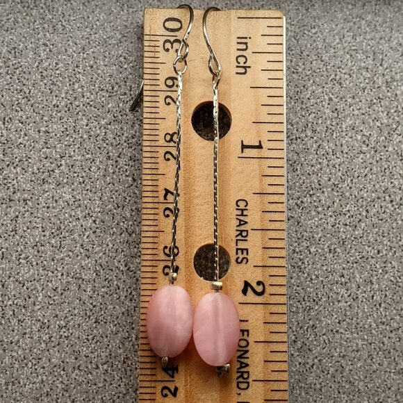 Pink Bead & Silver Drop Earrings - Picture 5 of 7